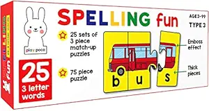 Play Poco Spelling Fun Type 3-75 Piece Spelling Puzzle Cardboard - Learn to Spell 25 Three Letter Words - Beautiful Colorful Pictures (Age 4+) Red