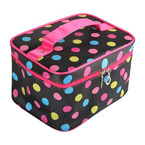 Discoball Lady Women Cosmetic Makeup Toiletry Travel Wash Bag Holder Mirror Case Organizer(Black + Multi-color spot)