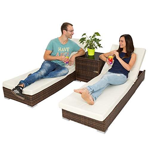 TecTake 2x Aluminium Polyrattan Sonnenliege + Tisch Gartenmöbel Set – schwarz braun – inkl. 2 Bezugsets + Schutzhülle, Edelstahlschrauben - 2