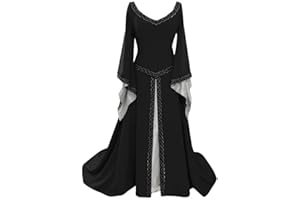 RIKAY Medieval Costume Womens Ladies Vintage Dresses Gothic Cosplay Witch Dress Corset Long Flare Sleeve Dress for Halloween Party Evening Clothing Size 8-22