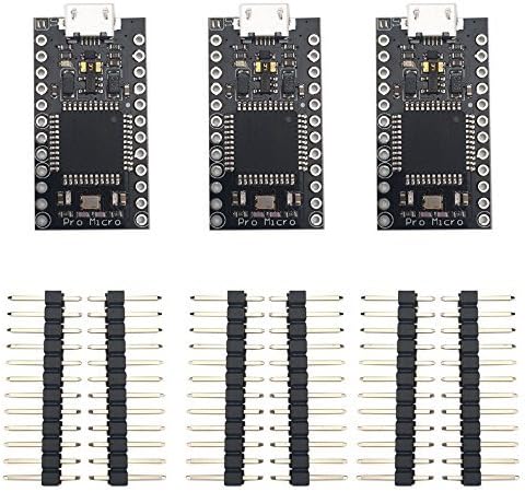 KOOKYE 3PCS Pro Micro Board ATmega32U4 5V/16MHz Module Board With 2 Row Pin Header for Arduino Leonardo Replace ATmega328 Arduino Pro Mini
