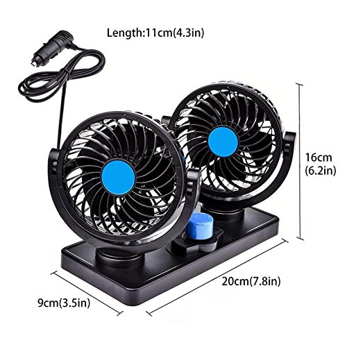 Trest Car Fan 12V 360 Degree Rotatable Dual Head 2 Speed Quiet Strong Dashboard Auto Cooling Air Fan for All Auto Vehicles - Image 5