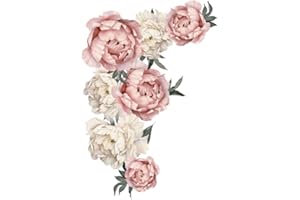 Jenngaoo Adesivo Decorativi da Parete con Fiori, Decalcomanie da Muro con Motivo Floreale di Peonia Carta da Parati Floreale Applique Artistica Decorazione Camera da Letto Sfondo Adesivo
