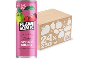 Flawsome! Lightly Sparkling Apple & Cherry Juice – No Added Sugar, 100% Cold-Pressed Wonky Fruit, Guilt-Free Fizzy Drink – Perfect for Refreshment or as a Mixer (24 x 250ml)