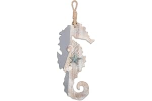 YiYa 30 CM Cavalluccio Marino Decorazioni in Legno con Stelle Marine e Conchiglie per la Decorazione Nautica, Decorazione della Parete a Parete, Decorazione della casa Spiaggia Tema Ornamento