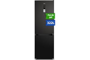 CHIQ Réfrigérateur Congélateur 322 L, Sans givre, Flux d'air multiple, Congélation rapide, Électronique tactile, Compresseur garantie de 12 ans, Noir