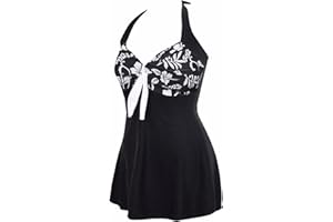 AMAGGIGO Women's Polka Dot One Piece Swimsuit Tummy Control Swimwear Swimdress with Skirt