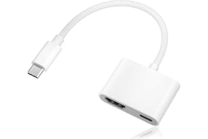 OLKIEQZ Adaptador USB C a HDMI, Tipo C a HDMI Vídeo y Audio HD 4K Sincronización de Pantalla Conector HDMI + Cargador, Compatible con iPhone 15 Pro/15 Pro Max/ MacBook Pro/ HD/HD TV/Proyector/Monitor,Blanco
