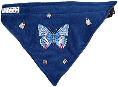 Twinkys Bandana Collar XL Dark Blue Panne Velvet with Handbag & Butterfly
