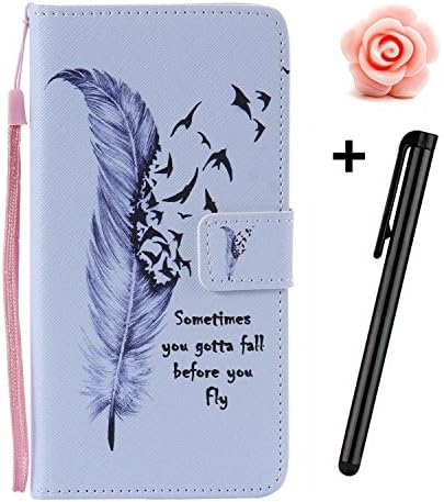 iPhone SE/5S/5 Case,Tebeyy Flip Leather Wallet Case,Premium Folio Case with [Kickstand][Card Slot][Magnetic Closure],Blue Feather Pattern PU Leather Case for iPhone SE/5S/5,iPhone SE Book Style Cover Case+Free Anti dust plug+Free Stylus