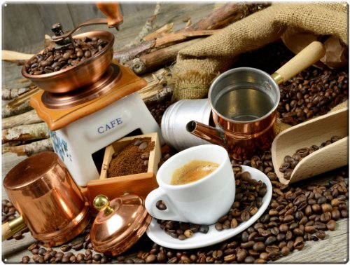Magnettafel Kaffee Mühle – Stilvolle Design Metall Magnetpinnwand 40×30 cm – Memoboard Pinnwand mit Motiv: Küche Essen & Trinken Kaffee Espresso Bar – inkl. 4 Magnete mit Kaffeemotiv für Magnetwand – Original GUMA Magneticum® - 2