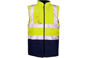 VAGILE Hi Viz Bodywarmer Reversible Fleece Lined High Visibility Gilet, Waterproof Padded Jacket, Safety Workwear, Security Wear, Quilted Hi-Vis Body Warmer for Men, Women, Unisex, Windproof, Warm Waistcoa