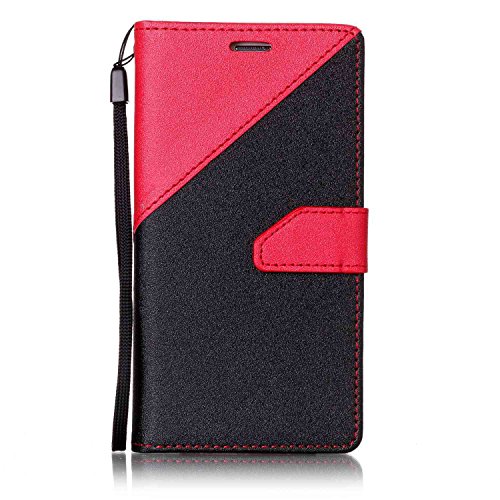 Galaxy S6 Edge Hülle,Samsung S6 Edge Leder Case,Sunroyal PU Leder Brieftasche Schutzhülle Tasche Handyhülle Schutz Hüllen im Bookstyle Ledertasche mit Stand Funktion Kartenfächer Magnetverschluss Magnet Etui Schale Schutzhüllen,Retro Schwarz Rot Muster Entwurf Flip Klapp Cover Tasche mit Strap Kartensteckplatz Hinterschale Kartenschlitz mit Silikon Kratzfest für Samsung Galaxy S6 Edge + HD Super Klare Displayschutzfolie - 2