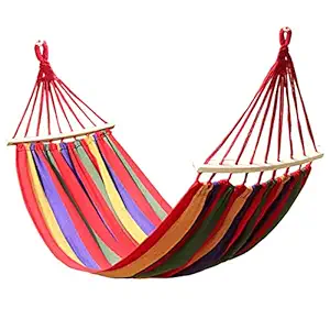 HomeFast 2 People Outdoor Camping Canvas Cotton Hammock Wood Stick Swing Garden Canvas Swing Hanging Chair for Patio Porch Garden Backyard Lounging Outdoor/ Indoor