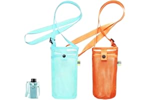 HIOQFR 2pcs Sac Porte-Bouteille d'eau en Maille avec Bandoulière Porte Bouteille Eau Sport Porte Gourde Sac à Dos Randonnée Housse Gourde Tour de Cou Porte Gobelet Portable Sac de Support de Bouteille