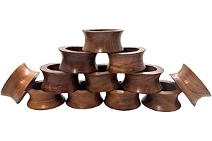 SHAFA IMPEX Handmade Wood Napkin Ring Set Artisan Crafted in India Wooden sheesham concave,Set of 12