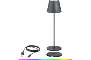 UUFFOO Lampada da Tavolo Senza Fili,Touch Dimmerabile RGB Metallo Lampada da tavolo con Ricarica Wireless,IP54 impermeabile Interno/Esterno ricaricabile lampada per Ristoranti, lettura, bar (A-Grigio)
