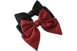YPKIA Fermagli Per Capelli Donna Con Fiocco In Raso/Mollette Per Capelli Elegante Grandi/Fiocchi Per Capelli Con Chiusura Clip/Fermaglio Capelli Per Ragazza(Nero, rosso)