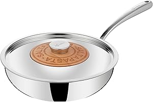 Lagostina Emozione Wok Saltapasta + Couvercle avec Insert en Bois de Cerisier Ø 26 cm, Wok Induction et Gaz, Acier Inoxydable 18/10 et Bois, Fond Lagotherm Triple Couche et Larges Poignées Soudées