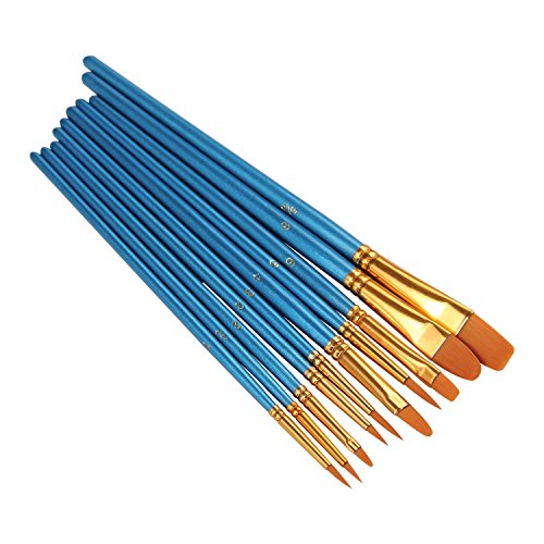 MoonLi Künstler Pinsel Set Öl Nylonhaar -Pinsel für Acryl und Ölmalerei 10 Stück (Blau) - 3