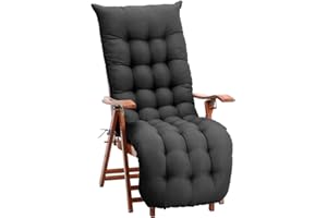 DKIEI Thicken Sun Lounge Cushion Recliner Chair Cushion Rocking Chair Cushion with Anti-slip Hood & Straps for Outdoor Garden Indoor Only Cushion, Black, 160x50x8cm