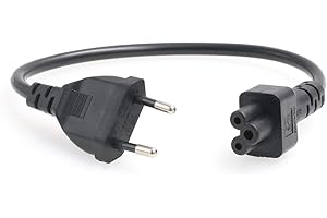 HangTon - Cable de alimentación Europlug CEE7/16 a IEC320 C5 Mickey Mouse para ordenador portátil (250 V, 2,5 A, 12 pulgadas)