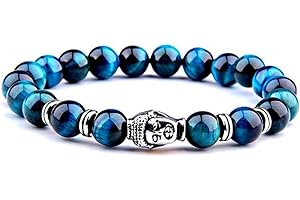 FG Jewels Bracelet Protection Symbole Bouddha Tibétain Hommes/Femmes Bracelet Pierre Naturelle Oeil DE Tigre Bleu Turquoise Bracelet Perle 8 mm Bracelet Porte Bonheur Cadeau Noel, One Size, Pierre,