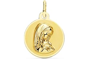 INMACULADA ROMERO IR Medalla Oro 18K Virgen Niña 14mm. Redonda Mate Borde Liso Brillo