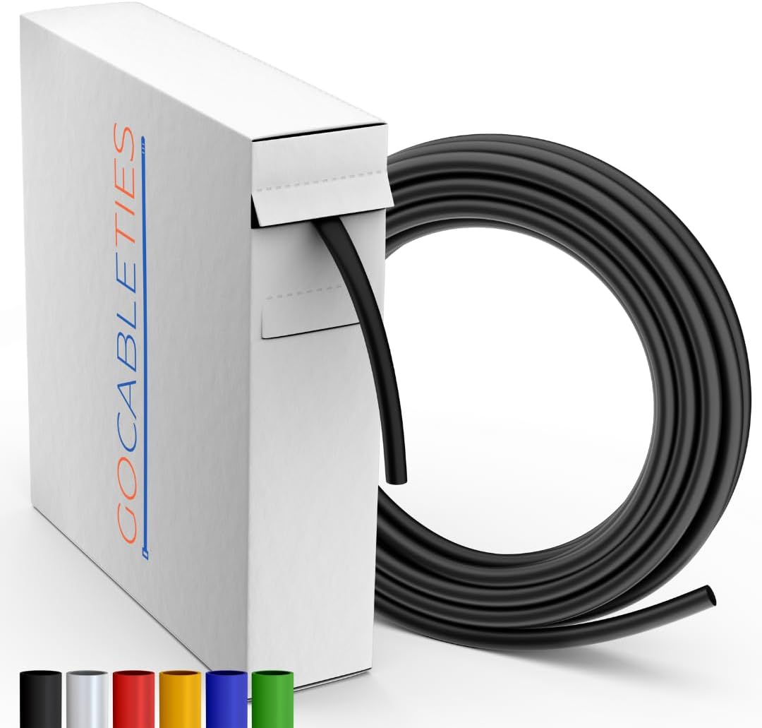 Gocableties - Tubo termorretráctil negro de alta calidad - 4,8 mm x 10 m - Relación de contracción 2:1 - Tubos termorretráctiles impermeables para aislamiento de cables, marcado, agrupación de cables