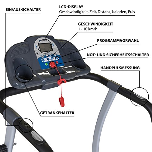 Kinetic Sports Laufband, Leiser 1100 W Elektromotor, mit Trainingscomputer, 2 Getränkehalter, Zusammenklappbar - 4