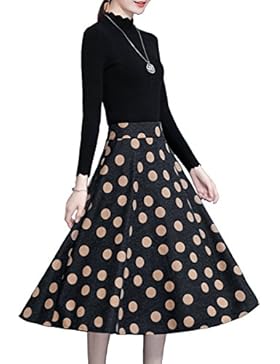 Tribear Damen Vintage Winter Herbst tartan mit hoher Taille flared röcke knielange Kleider