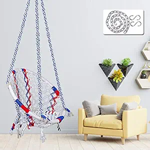 Patiofy Made in India Cotton Round Swing-Hanging Cotton Chair Swing with Accessories & Strong 3 ft. Chain for Indoor & Outdoor/150 Kg Capacity/Swing Chair for Kids and Adults (66x45x148 cm,Multicolor)