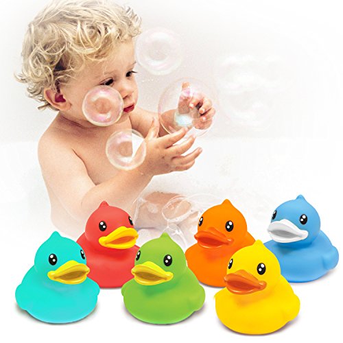 Mture Baby Bath Ducks - Rubber Duck Bath Toys No more Unhygienic Mouldy , Baby bath Toys Colourful Ducks Set for Babies Toddlers (Six Colours)