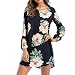 Produktbild Ba Zha HEI Frauen-beiläufige Lange Hülsen-Druckblumen-Damen-Oansatz Cocktailkleid Festlich Partykleid Casual Langes Shirt Lose Tunika Kurzarm Party Strand Kleid Lässig Bogen-Minikleid (XL, Marine)
