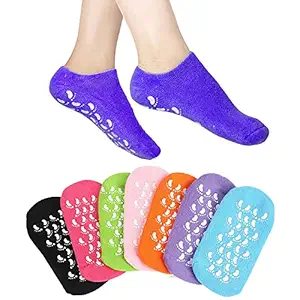 ELLVELLON [ Set Of 2 Pair ] Silicone Gel Moisturized Socks With Vitamin E & Oil Infuse, Soft Cotton Spa Socks Used For Dry Cracked Skin, Feet Swelling, Pain Relief, Ankle Toe Safety For Girls, Women.