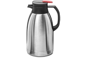 Forgast Thermos de conférence | Acier inoxydable | Capacité 2 litres | Rabat avec bouton et poignée en plastique | pour boissons froides et chaudes | Facile à nettoyer | Lavable au lave-vaisselle