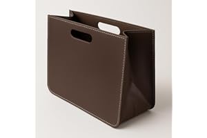 ROCKING GIFTS Revistero de Polipiel Plegable Marrón - Cesta con Asas de Cuero Sintético para Almacenaje de Revistas, Periódicos, Libros y Documentos en Salón, Sofá u Oficina - Organizador Funcional para Hogar