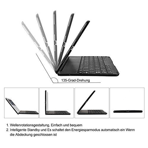 iPad Air 2 Tastatur Case Hülle, iEGrow F8S+ Deutsche Bluetooth Tastatur-Fall Case Cover mit 7 Farben Hintergrundbeleuchtung für iPad 6, Schutzhülle mit mit Auto Wake / Schlaf Funktion [QWERTZ Deutsches Tastaturlayout] Schwarz - 4