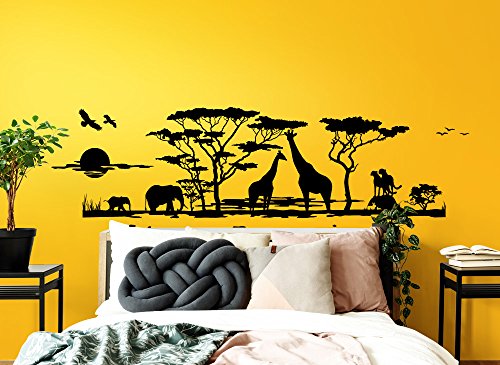 Grandora W683 Wandtattoo Afrika Savanne Tiere Wohnzimmer Schlafzimmer schwarz 190 x 58 cm - 4
