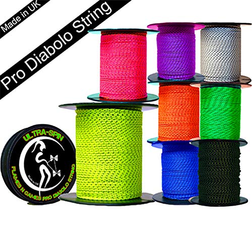 Flames N Games ULTRA-SPIN Pro Ficelle Diabolo 25m Corde / Ficelle pour baguettes de diabolo - Prix par bobine. (25m UV Jaune/Noir)