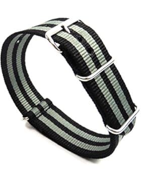 Herzog Outdoor, Nylon Uhrarmband 18mm, schwarz-grau-gestreift, James Bond Style, Durchzugsband, Textil, Nylon,...