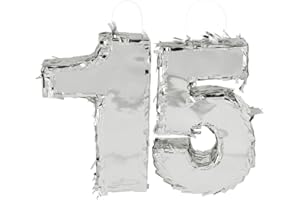 PLAYFLIP Pinata Zahl 15 silber glitzer 15. Geburtstag