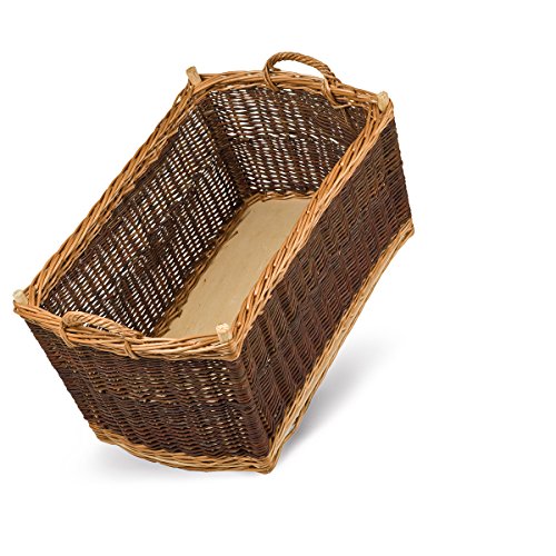 Kaminholzkorb, Weidenkorb, Holzkorb, Kaminkorb, ungeschälte Vollweide, Jute, 63 x 43 x 33 cm