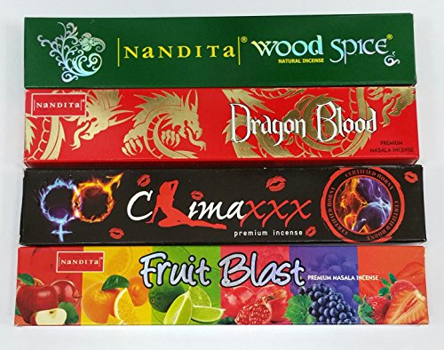Nandita Set 2 4 Sabores Woodspice Dragones Sangre Climaxxx Frutas Blast True Tradicional Varillas De Incienso Con Libre Anillo Tamaño Normal - 