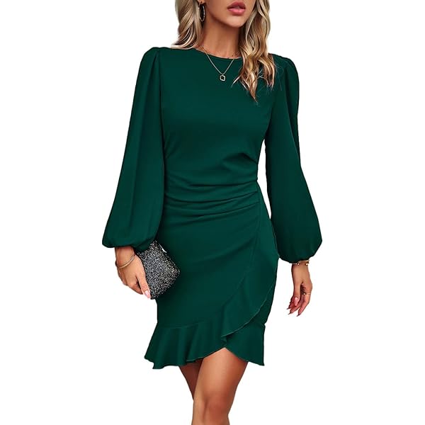 CMTOP Jurken voor dames, fluwelen bodycon-jurk, elegante lange mouwen, V- hals, ruches, wikkeljurk met split, dames midi-avondjurk voor cocktailfeest, diner, dans, wijnrood, XL