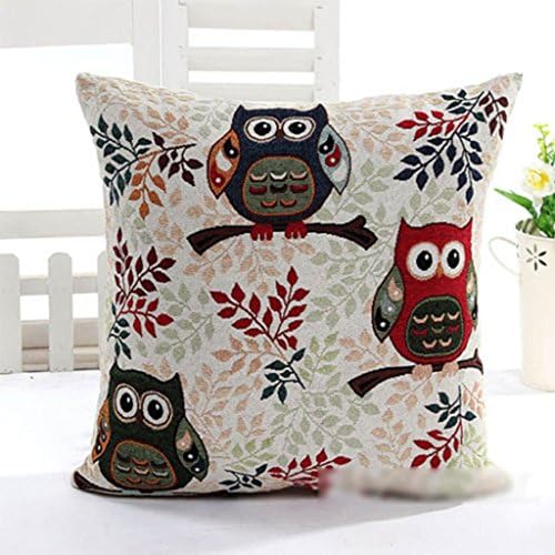 HuntGold 1X Owl Linen Cotton Decorative Throw Pillow Case Cushion Cover(Type D)