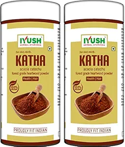 IYUSH Herbal Ayurveda Organic Katha Powder for Hair Colour | Katha Powder for Hair Brown | Katha Powder for Hair Growth | Katha for Pan | Acacia Catechu Powder for Paan | (pack of 2, 150gmeach)