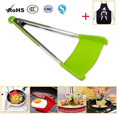 Kitchen Premium Silicone Tongs - 2 in 1 Multipurpose Kitchen Spatula and Tongs | Non-Stick, Heat Resistant, Stainless Steel Frame, Handy Utensil For Cooking, Serving, Barbecue, Buffet, Salad, Ice, Oven (Red)