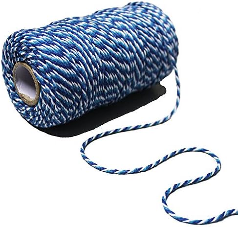 Cotton Bakers Twine 100 Yard Craft Cord Heavy Duty Packing String for Handmade Gifts and Gardening, 3 Ply (White,Blue and Navy)