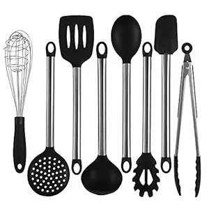 LinTimes 8 Silicone Cooking Utensils, Kitchen Utensils, Nonstick Spatula & Utensils, Silicone & Stainless Steel Kit, Best Kitchen Tools for Gift